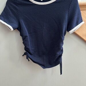 Elegant Navy Blue Textured Women's Top